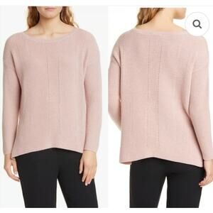 Eileen Fisher Blush Pink Extra Fine Merino Wool Bateau Neck Sweater M Soft Knit